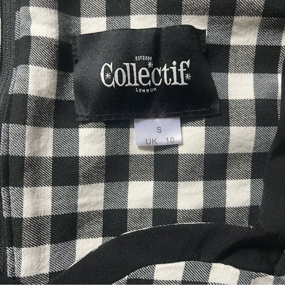 Collectif Black White Gingham Romper Heart Belt Small UK 10 Sweetheart Neckline - Picture 3 of 7